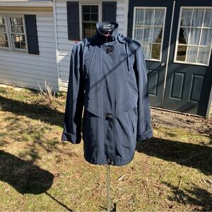 Fleet Street Teal Green Lined Trench Coat XL removable hood, lining